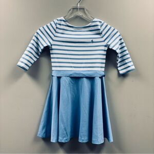 Polo Ralph Lauren Girls Blue Striped Ponte Fit and Flare Dress Size Small